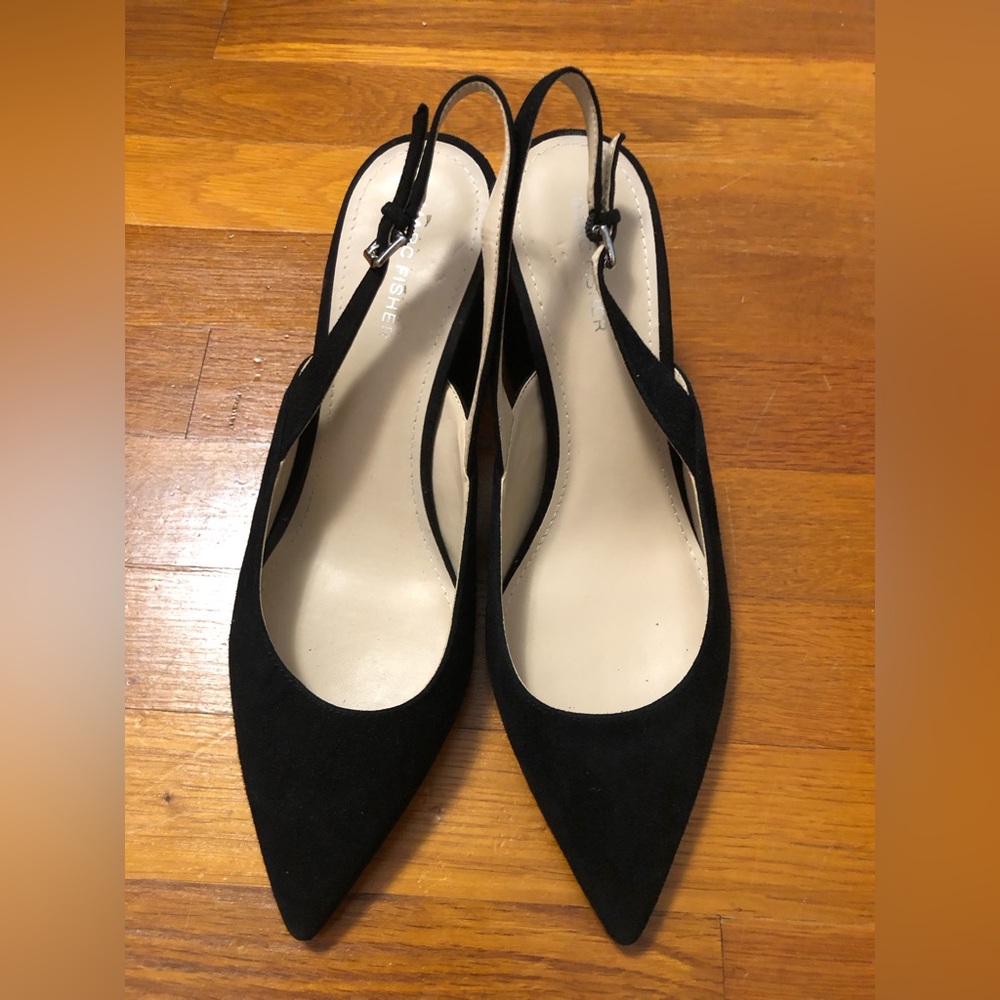 Marc Fisher Black Pointed-Toe Slingback Heels